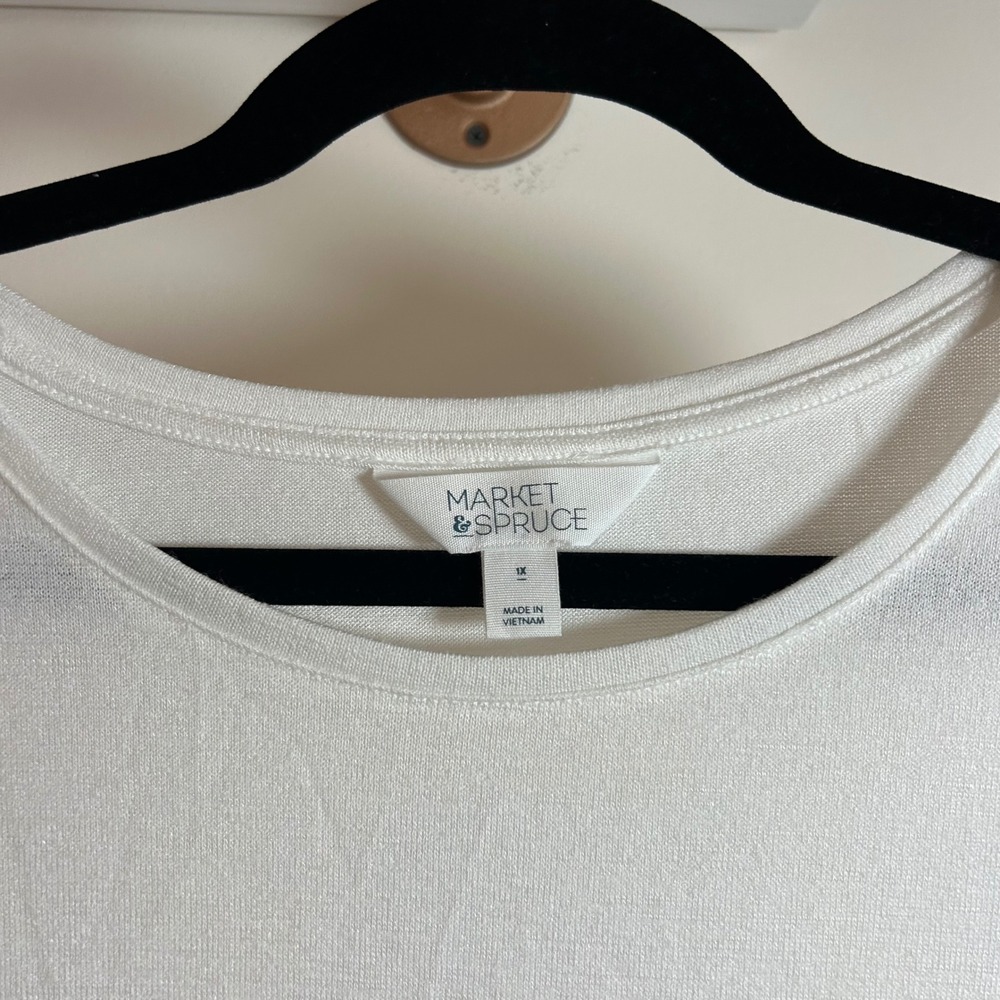 Market & Spruce Womens White Short Sleeve Flutter Cap Sleeve Knit Top Size 1X - Picture 3 of 5